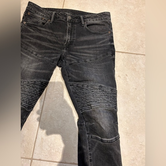 Men’s American eagle black motto stacked ripped skinny jeans size 34x32 - Picture 5 of 11
